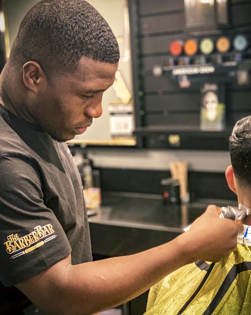 Cozy seating corner with exposed brick walls